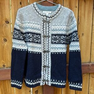 VTG Susan Bristol 100% Wool Fair Isle Nordic Icelandic Cardigan Ski Sweater S